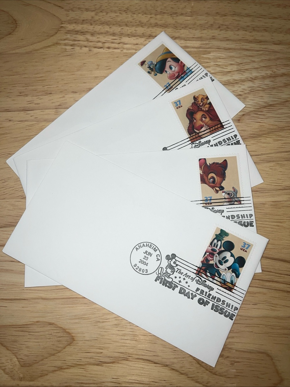 Disney First Day Issue USPS Envelopes with Colorful Vintage Character Stamps